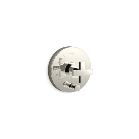 Composed Rite-Temp valve trim with push-button diverter and cross handle